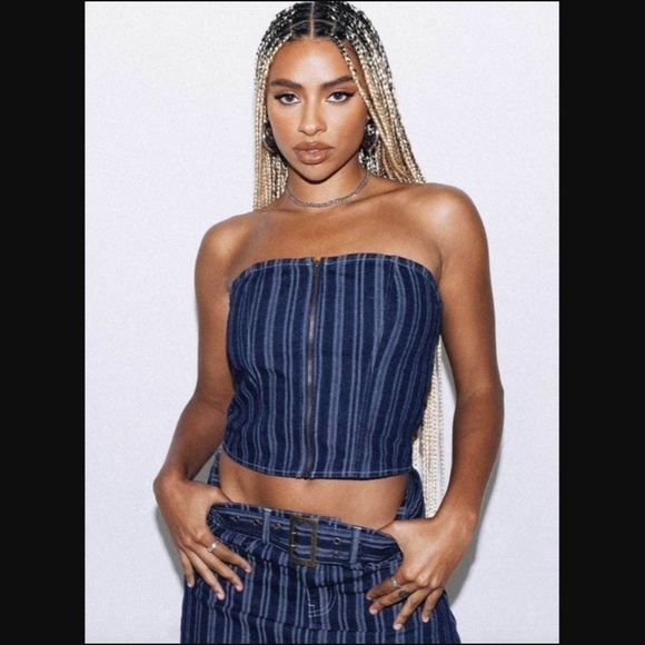 Princess Polly Tops - Princess Polly Fernley Blue White Denim Striped Strapless Bustier Top 2